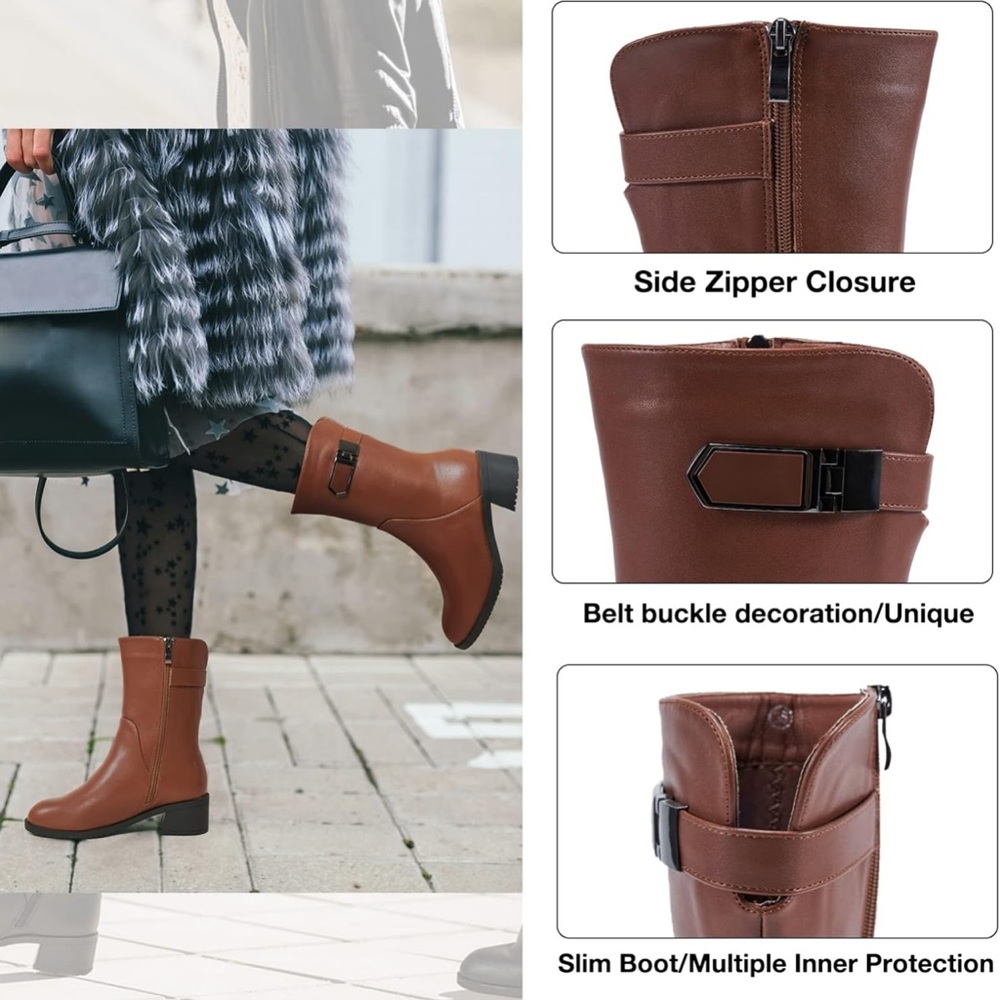 Brown Ankle Boots with Side Zipper
